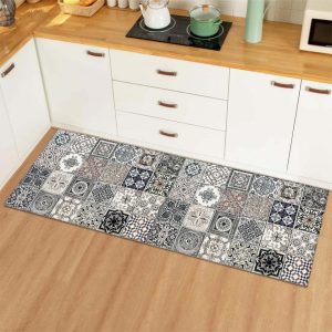 Tapis Cuisine Carreaux De Ciment Gris