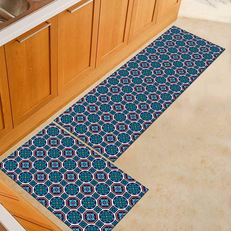 Tapis Cuisine Carreaux De Ciment Bleu