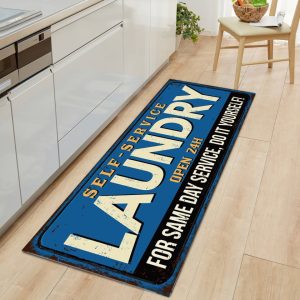 Tapis Cuisine Bleu Vintage